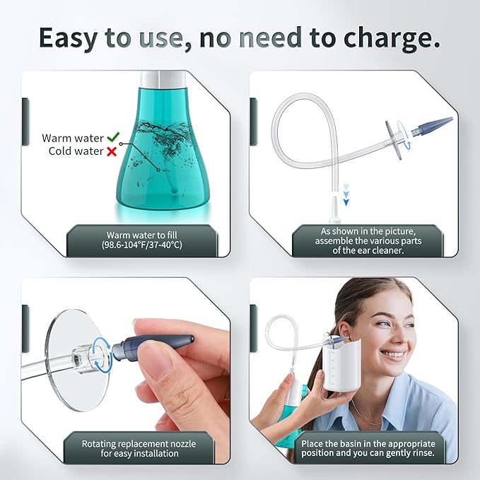 Ear Wax Removal, Ear Cleaner, Ear Cleaning Kit, Manual Ear Irrigation Flushing System, Ear Wax Removal Kit, Safe and Effective to Clean Ear Built Up Wax