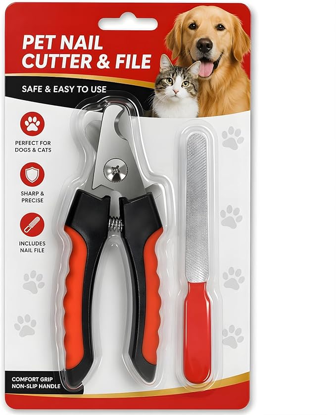 Professional Dog Nail Clippers, Pet Nail Trimmer with Safety Guard, Dog Toenail Clippers for Small & Medium Dogs, Cat & Dog Nail Cutter, Non Slip Handle, Nail Clipper Set with File