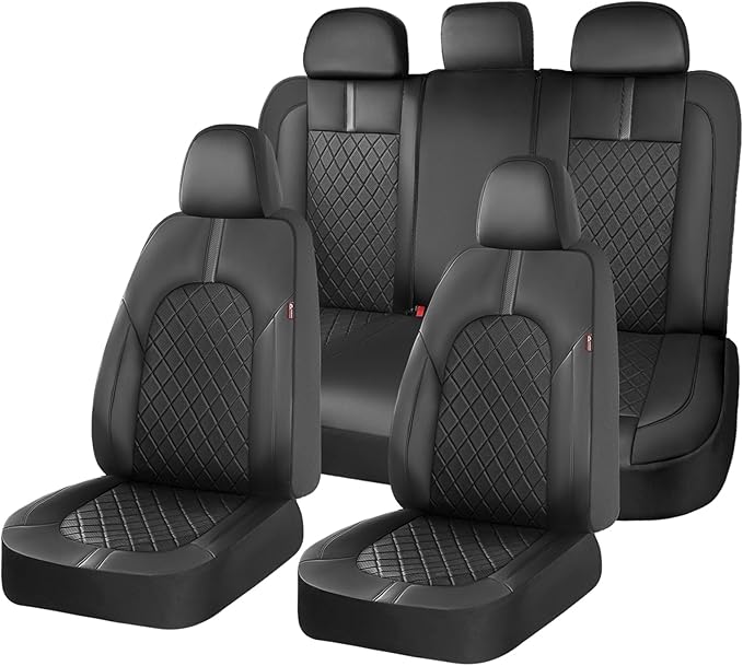 Coverado Seat Covers, Car Seat Covers Full Set, Black Front Seats Back Seat Cover, Seat Covers Non-Slip Seat Protectors Universal Fit for Most Cars (Black)