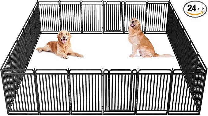 New Thickened Version Dog Playpen, 43 Inch Dog Fences for The Yard, Portable Outdoor Dog Playpen for Large/Medium/Small Dogs, Foldable Metal Dog playpen, with Doors (24 Panels, 43 Inch)
