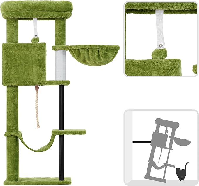 Gitelsnour Cat Tree, Cat Tower for Indoor Cats, 43.3 inch Cat Tree Tower with Sturdy Steel Tube, Hammock, Cat Condo for Small Cats and Kittens, Scratching Post, Green GCT004SGR