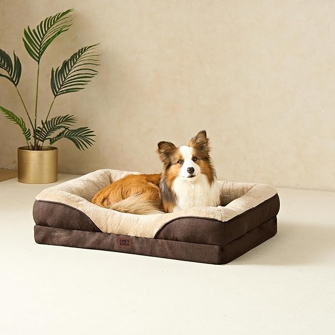 EHEYCIGA Orthopedic XL Dog Bed for Large Sized Dog, 48x35 Inch Extra Large Memory Foam Dog Couch Bed with Sides, Waterproof Liner & Washable Removable Cover, Bolster Pet Sofa, Brown