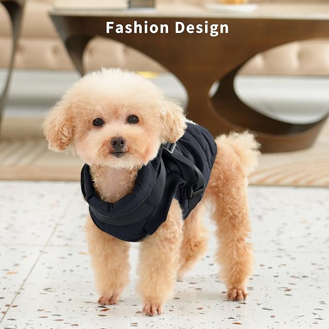 JoyDaog Dog Jacket with Harness,Fleece Lined Warm Puppy Coat for Winter,Soft Windproof Small Dog Vest,Black XS