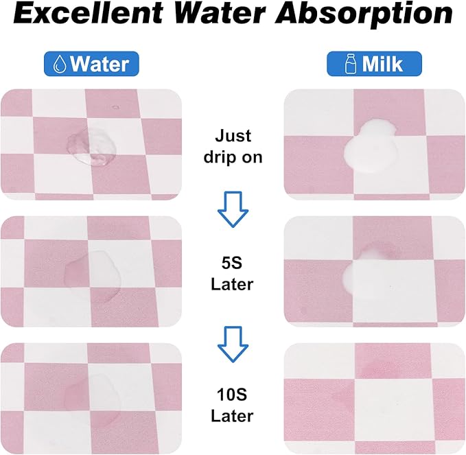 CooRug Checkered Dog Food Mat, Absorbent Leak-Proof Pet Feeding Mat, Quick Dry Cat Food Mat for Messy Drinkers 16" x 24" Pink