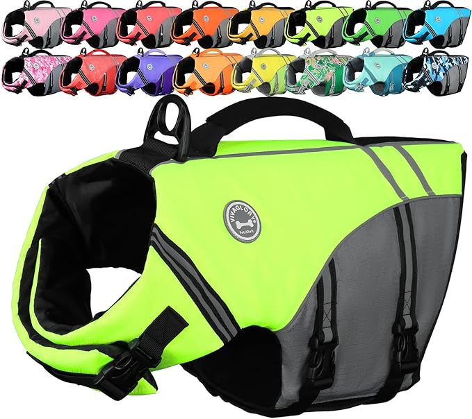 VIVAGLORY Sports Style Dog Life Vest, Dog Life Jacket for Swimming & Boating, Ripstop & Buoyancy for Puppy Doggy, Lifejacket with Handle, XL, Bright Yellow