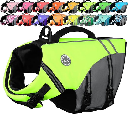 VIVAGLORY Sports Style Dog Life Vest, Dog Life Jacket for Swimming & Boating, Ripstop & Buoyancy for Puppy Doggy, Lifejacket with Handle, XL, Bright Yellow