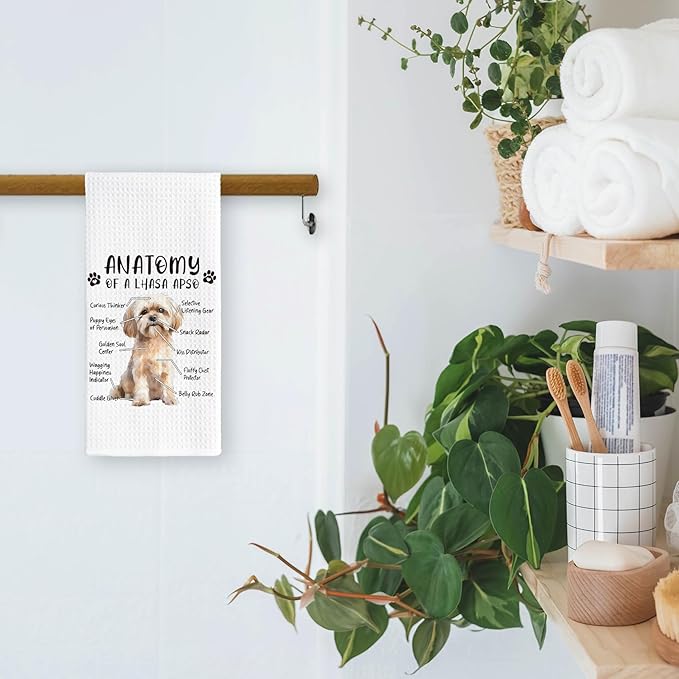 Funny Lhasa Apso Kitchen Towels, Hand Dish Towels for Dog Lovers, Anatomy Tea Towel Room Decor for Home Kitchen Bathroom, Gifts for Dog Enthusiasts