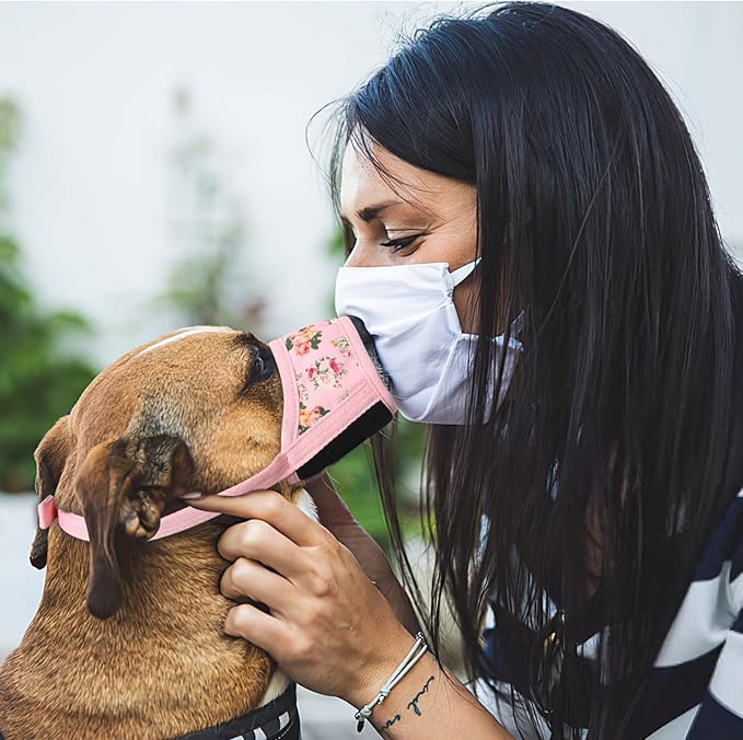 HEELE Dog Muzzle,Soft Nylon Muzzle Anti Biting Barking Chewing,Air Mesh Breathable Drinkable Adjustable Loop Pets Muzzle for Small Medium Large Dogs 4 Colors 4 Sizes (P-Pink Flower, M)