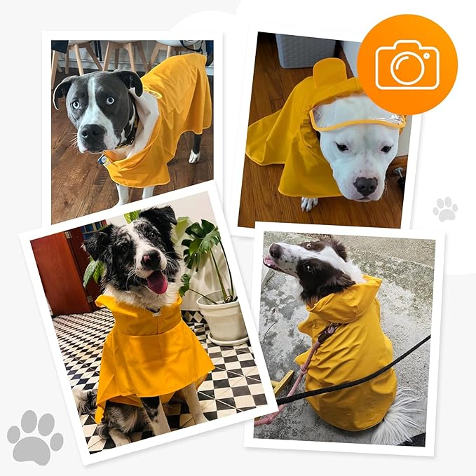 Dog Raincoat, Waterproof Windproof Dog Rain Jacket with Hood, Rain Coat with Leash Hole, Adjustable Raincoat Poncho for Small Medium Large Dogs Outdoor (Yellow, XS+)