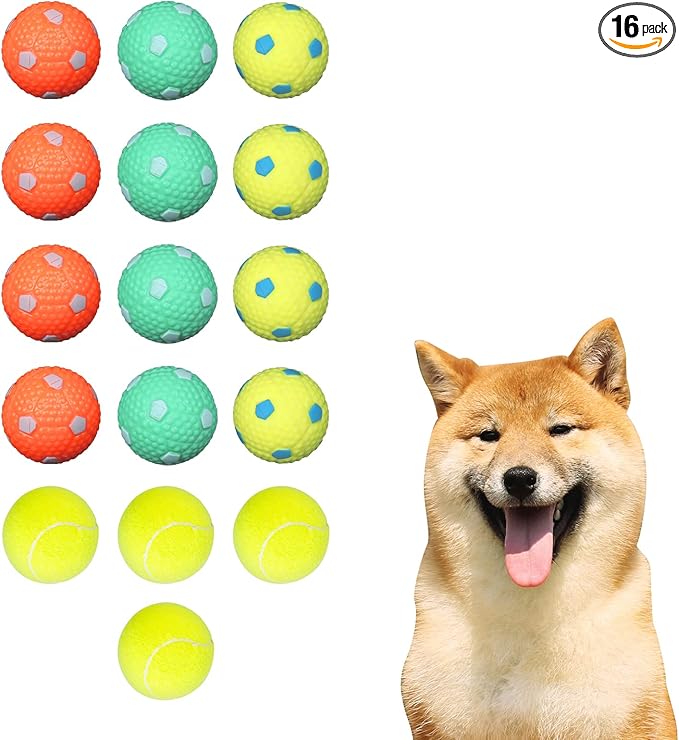 ptlsy Dog Ruber Balls 16 Pack Pet Mini Tennis Ball for Small Medium Dogs Fetching (2 inch)