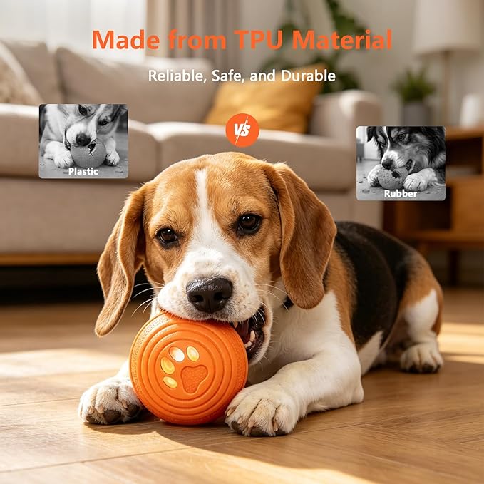 Interactive Dog Ball, Automatic Dog Toy, Vibrating Dog Ball with 4 Play Modes, Moving & Bouncing Ball for Dogs, Smart Self Rolling Dog Toy for Small Medium Dogs, USB-C Rechargeable, Orange