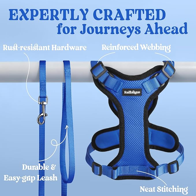 rabbitgoo Cat Harness and Leash Set, Escape Proof Vest Harness for Safe Outdoor Walks, Soft Breathable Adjustable Vest with Reflective Strips for Small and Average Cats, Navy Blue, S