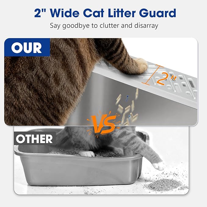 2 Pack XL Stainless Steel Litter Box, Metal Cat Litter Boxes with Lid, High Sided Enclosed Litter Boxes for Big Cat and Multiple Cats, Anti-Urine Leakage | Non-Stick Bottom & Includes Scoop