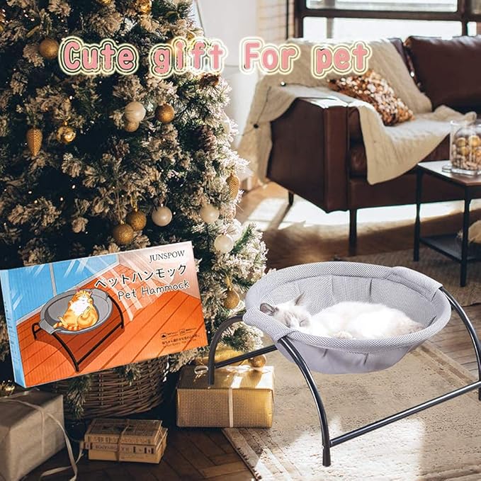 JUNSPOW Cat Bed Dog/Pet Hammock Bed Free-Standing Kitty Sleeping Cat Supplies Pet Supplies Whole Wash Stable & Breathable Easy Assembly Indoors Outdoors, 16.9 in x 16.9 in x 9.5 in