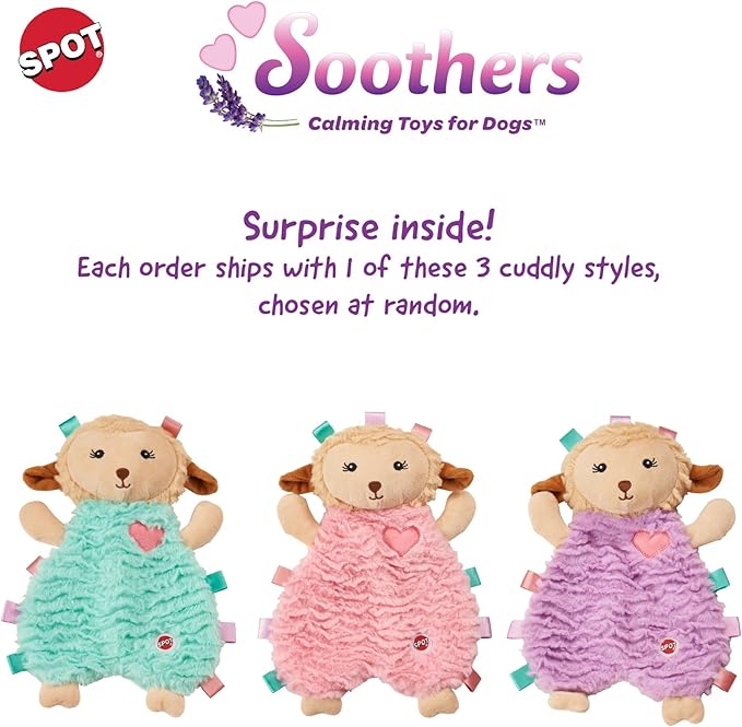 SPOT Soothers Tabbie Lambie Dog Toy - 8in Mini Stuffing-Free Calming Plush with Lavender Scent & Squeaker for Toy Breeds & Puppies, Anxiety Relief - 1 of 3 Assorted Colors, Sent at Random