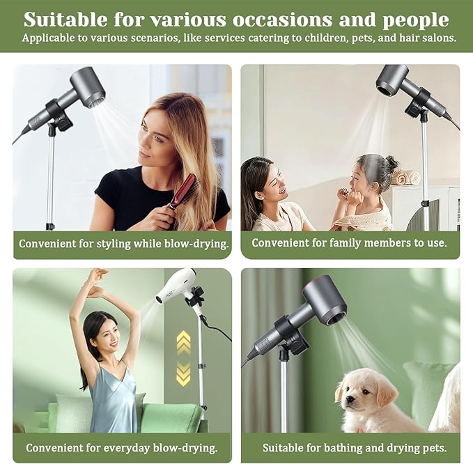 Hair Dryer Stand, 30-59 Inch Adjustable Blow Dryer Holder, Hair Dryer Holder With Tripod and Universal Clip, Foldable storage Hair Dryer Holder Stand, Hair rack, Use for Home Styling and Pet Grooming, Black