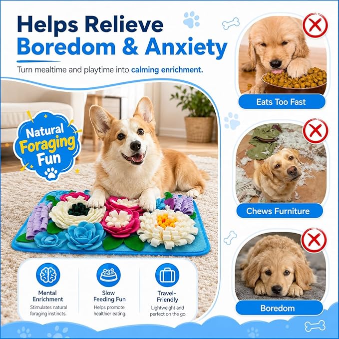 Snuffle Mat for Dogs Sniffing Feeding Mat for Small and Medium Breed Dogs and Cats Non-Slip/Portable/Durable Interactive Puzzle Pet Puppies Toys Encourages Natural Foraging Skills