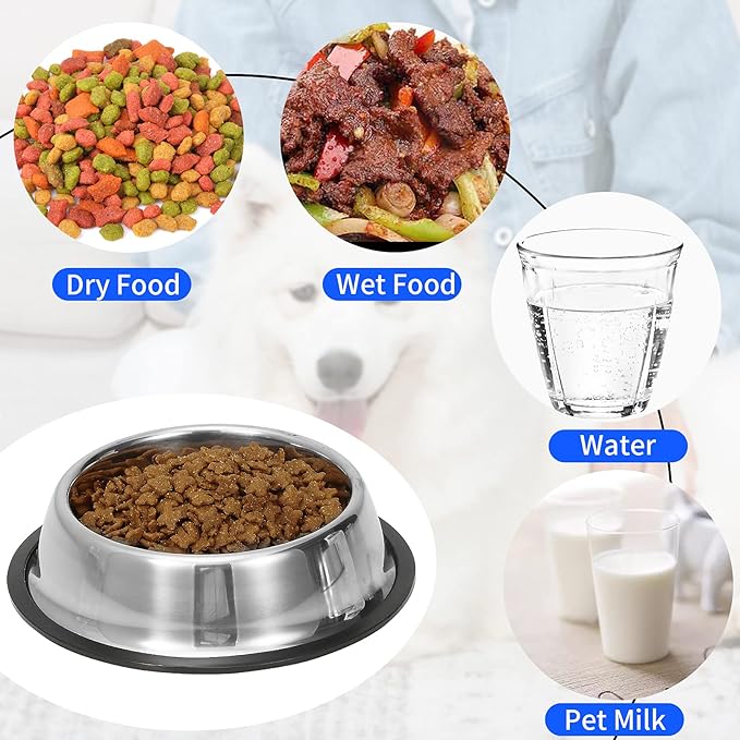 2 Pack Stainless Steel Dog Bowls with Rubber Bottom, Non Skid Non Spill Heavy Duty Premium Quality Pets Feeder Bowls for Dogs and Cats and More (3.5Cup / 28oz)