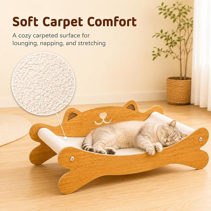 Cat Scratcher Bed for Indoor Cats & Hammock Lounge & Scratch Pad,Wooden Modern Cat Scratcher & Cat Beds & Furniture Sturdy and Durable for All Types of Cats Play and Rest