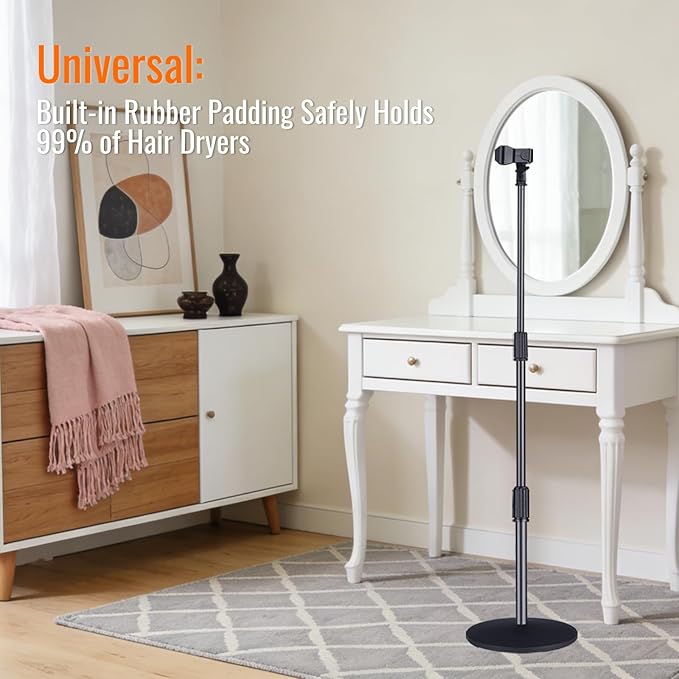 INNOLIFE 59 inch Hands Free Hair Dryer Stand Holder - Adjustable Height & Rotatable Floor Blow Dryer Stand for Salon and Home Use