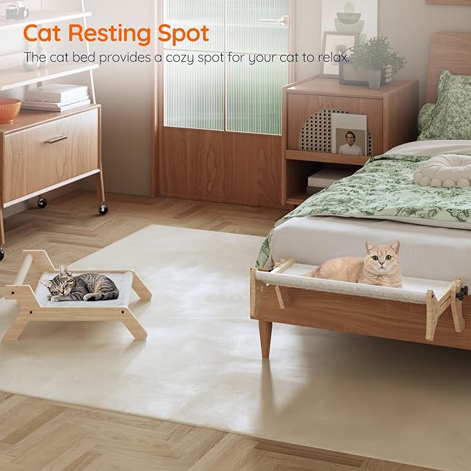 HOOBRO Cat Perch for Window Sill with Bolster, Window Hammock with Soft Plush, Hammock Seat Set of 2 for Indoor Use, Cat Beds for Window and Floor, Natural NL44CS03