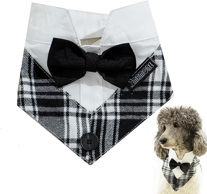 Dog Tuxedo Wedding Suit Shirt with Bow Tie, Formal Outfit Tux Attire for Puppy Small Medium Dogs Cats Costume (Black Tux, Small)