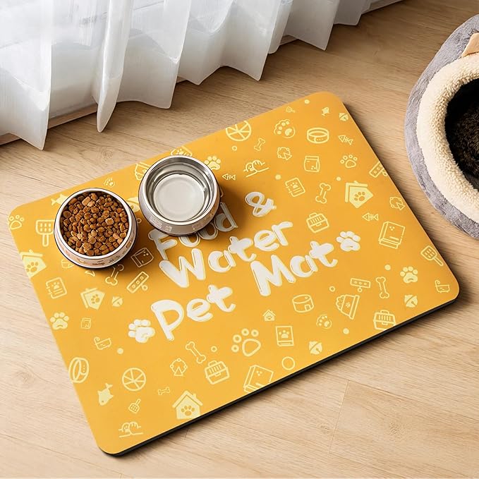 Pet Feeding Mat,Dog Cat Mat for Food and Water,Dog Bowl Waterproof Placemat with Rubber Backing,Absorbent Quick Dry Water Dispenser Mat for Pet（Orange 17"×29"）
