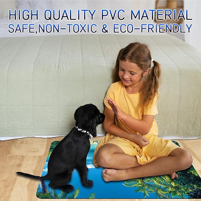 Dog Food Mat, 15.7" x 23.6" Absorbent Pet Feeding Mat for Food and Water, Waterproof Diatom Mud Pet Placemat with Non-Slip Rubber Backing, Easy Clean Cat Bowl Mat for Floors - Beach Boat