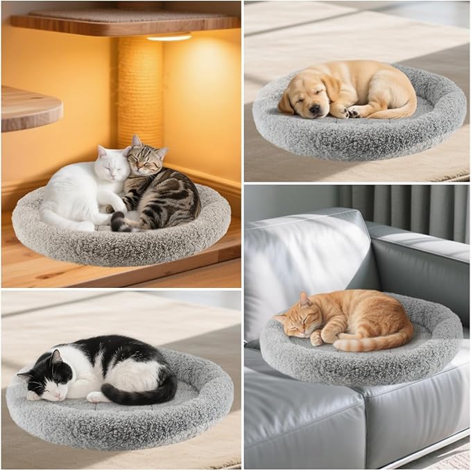 Round Cat Bed Washable Cat Donut Bed with Non-Slip Bottom Comfortable Soft Pet Bed for Cats and Small Dog/Gray (Diameter: 19.5")
