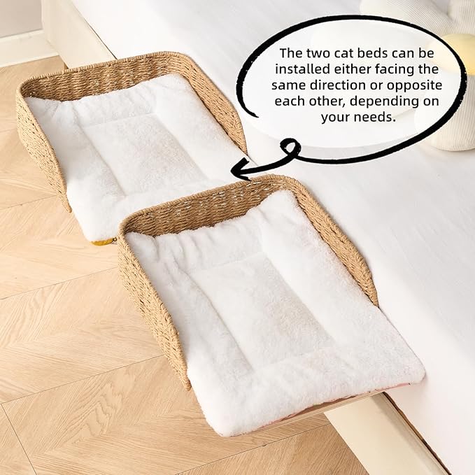SHENGOCASE 2-Pack Foldable Bedside Pet Bed with Washable Cushion Pillow, Handwoven Guardrail Cat Small Dog Bed