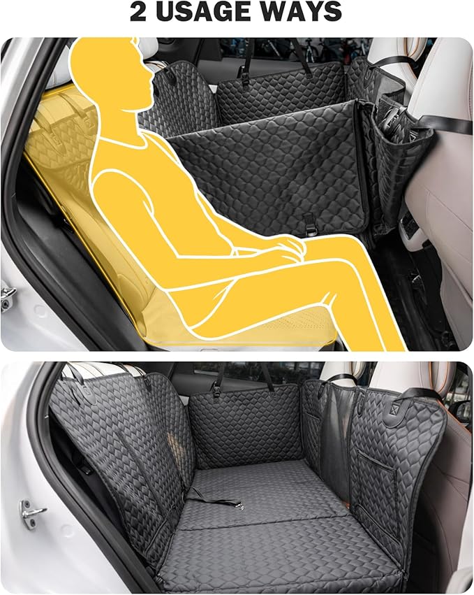 Dog Seat Cover for Back Seat, PU Hard Bottom Back Seat Extender Holds 420 lbs, Upgraded Material Waterproof, Anti Scratch, Safer, Easy to Use and Clean, Pet Car Bed Dog Hammock for Car, SUV, Truck