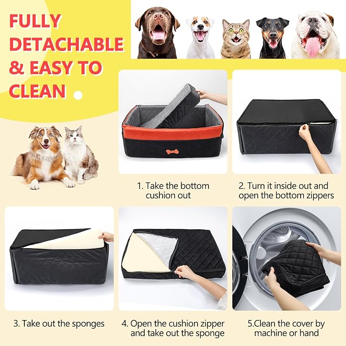 Dog Car Seat for Medium Large Dogs, Detachable Washable Pet Booster Seat with Memory Foam Cushion, Side Pockets, 2 Clip-On Safety Leashes Pet Car Seat for Dog Up to 60 lbs/2 Small Dogs-Black