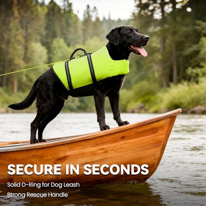 VIVAGLORY Rip Stop Dog Life Vest, Swimming Vest with Handle, Buoyancy for Doggy Puppy, Dog Life Jacket for Swimming & Boating, S, Bright Yellow