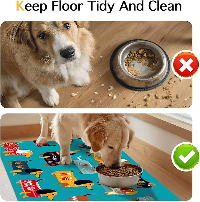 HOMETITUTE Dachshund Dog Design 24x16 inch Non Slip Dog Food Mat Pet Bowl Placemat for Food and Water Small Dog Bowl Mats Cat Food Mat Easy to Clean Feeding Mats for Small Pets Cute
