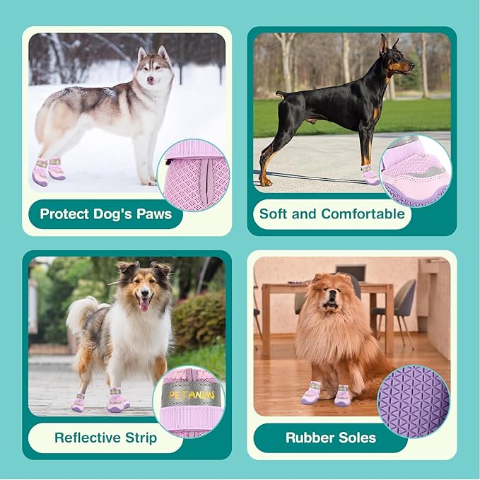 Petanims Dog Shoes for Small Dogs, Medium Dog Boots & Paw Protectors for Winter Snow, Breathable Dog Booties for Hot Pavement, Hardwood Floors Purple Size 1
