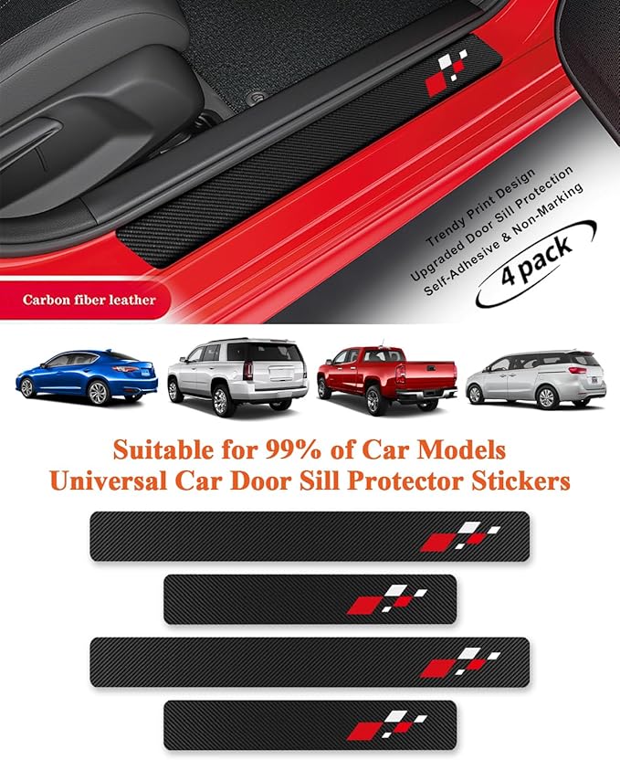 4Pcs Universal Car Door Sill Protector, Carbon Fiber Scratch Resistant Door Entry Guard & Scuff Plate for Car SUV and Off-Road Trim Accessories (Block)