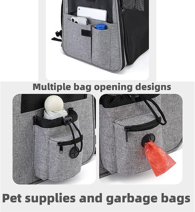 Pekaqi Cat Carrier Backpack - Expandable Airline-Approved Pet Backpack with Snag-Free Mesh, Roll-Top Cover & Storage, Fits Cats/Small Dogs Up to 18 Lbs (Hiking/Camping)