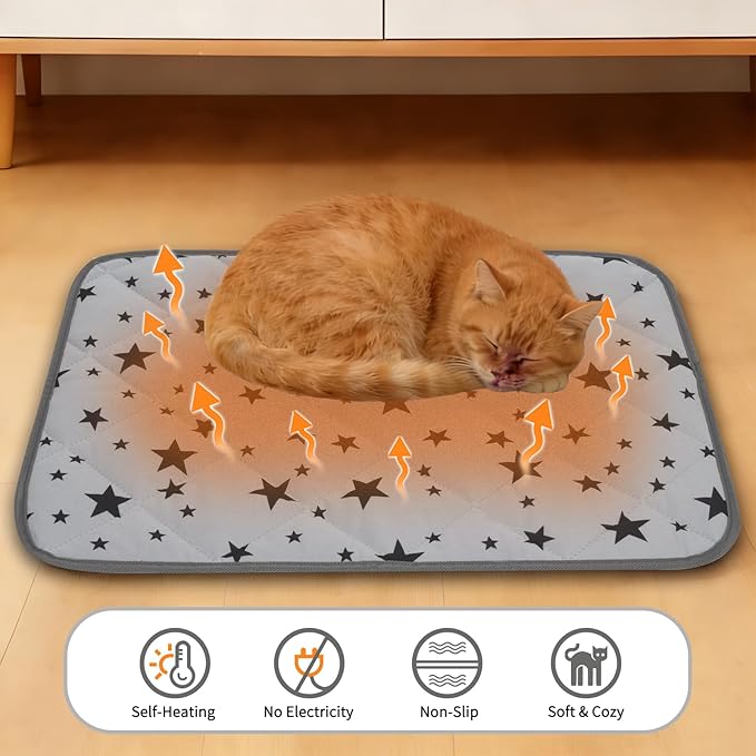 Pesonlook 4 Pack Self Warming Cat Bed Mats Self Heating Pet Mat Soft Gray Star Pattern Crate Pad Thermal Pet Mat Kennel Anti Slip Washable Warming Bed Mats for Outdoor and Indoor (18 x 24 inch)