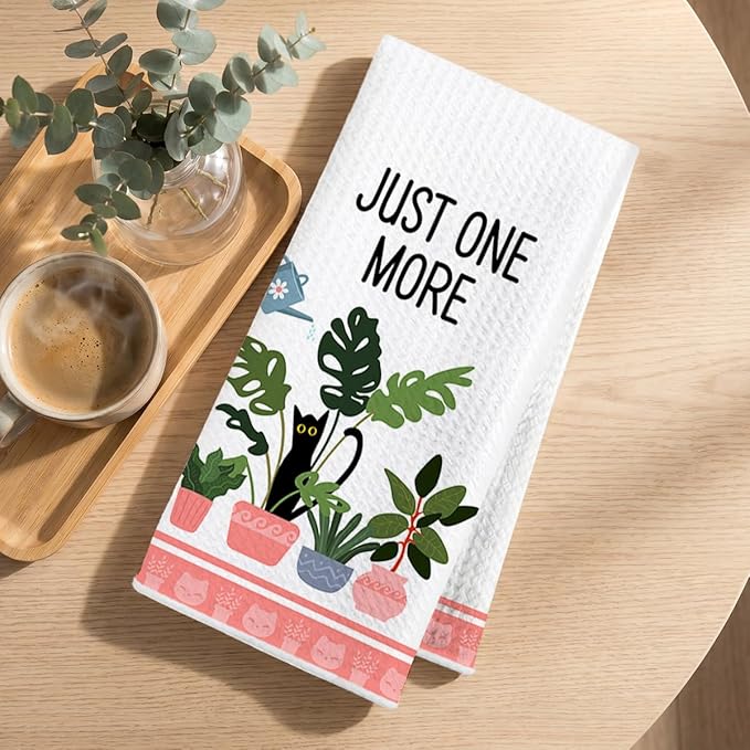 Hanamiya Na 4 Pcs Funny Cat Kitchen Towels, Plant Lover Gifts for Women Gardener Mom, Reusable Waffle Hand Towels for Bathroom Kitchen Home Farmhouse Decor, Cat Lover Gifts for Women, 24x14 Inch