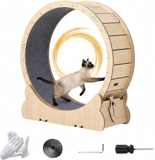 GarveeHome 43.3" Large Cat Exercise Wheel & Treadmill for Indoor Cats, Secure Locking Mechanism, Detachable Carpet Pad, Quiet Running Wheel for Walking & Training, Suitable for Most Cat Breeds