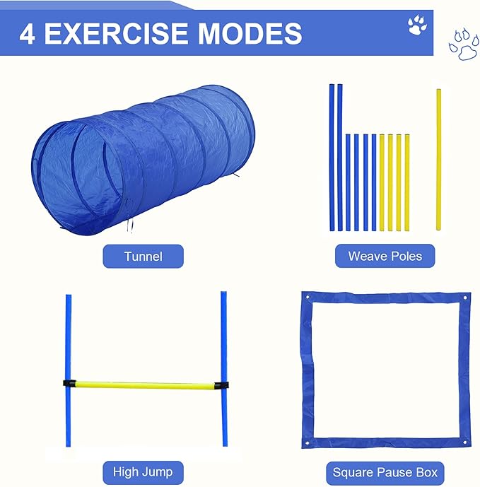 Dog Agility Equipment, Agility Training Equipment for Dogs with Agility Tunnel, Included Carry Bag & Displacing Top Bar,Agility Course for Dogs