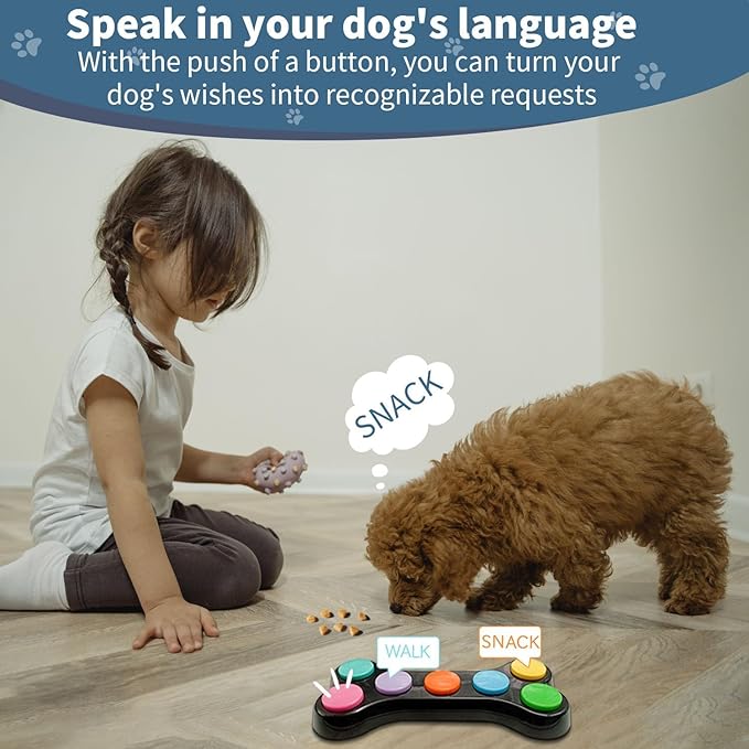 Dog Buttons for Communication, 7 in 1 Dog Talking Button Set, Recordable Training Buzzers for Dogs with 50 Scene Stickers (Battery Included)