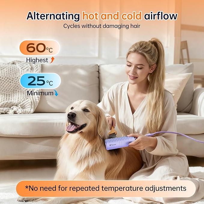 Dog Dryer for Pet Grooming,Pet Neck-Hanging Hair Dryer,Alternating Hot and Cold Airflow.Handheld & Hands-Free.Low-Noise, Ultra-Lightweight.High Wind Speeds.Adjustable Heat & Speed Purple