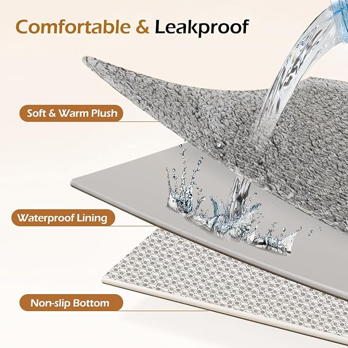 Dog Bed Cover, Washable Replacement Large Dog Bed Sheet with 3-Sided Continuous Zipper, Waterproof Liner, Soft Plush, Pet Mattress Fluffy Protector, 36x27x3 inch - L, Cover Only Grey
