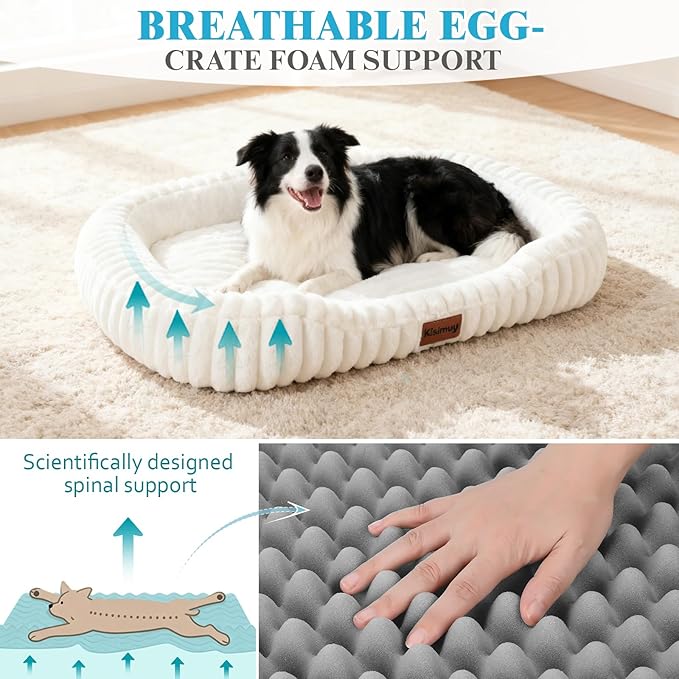 Orthopedic Dog Bed for Extra Large Dogs, Comfort-Sided Calming Pet Bed Couch with Breathable Memory Foam, Plush Faux Rabbit Fur & Anti-Slip Bottom, Machine Washable, 43"x31"x5.5", Cream