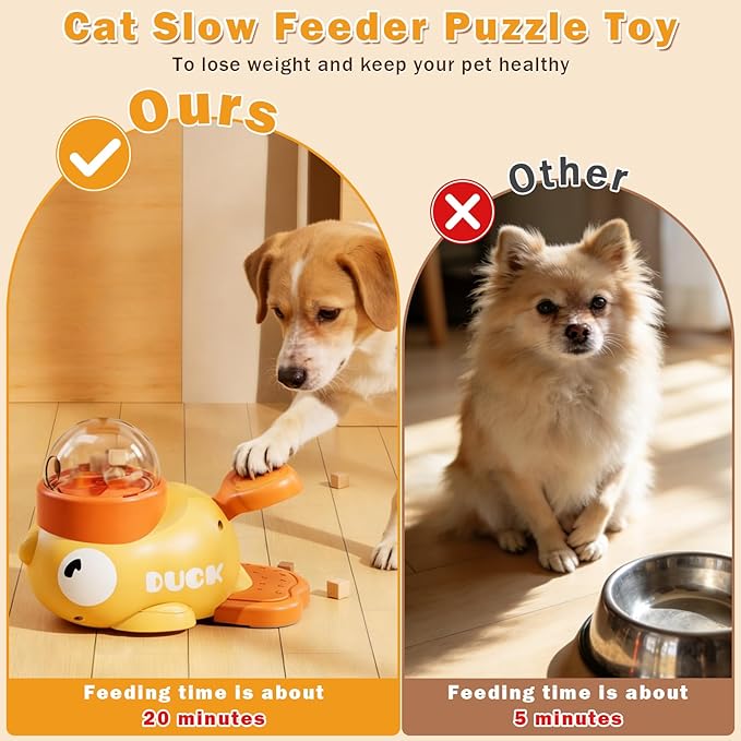 Fanosy Interactive Treat Dispenser Toy for Dogs & Cats - 2-in-1 Food Puzzle Slow Feeder, Durable Cute Duck Shape, IQ Training, Reduces Bloating (Yellow-1)