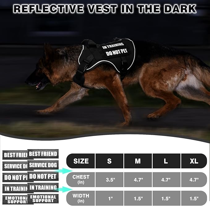 WINSEE Service Dog in Training Mesh Harness with 10 Pet Patches for Medium Dogs, Soft Air Mesh Breathable Tactical Dog Molle Vest, Reflective Military Pet Vest for Walking Hiking