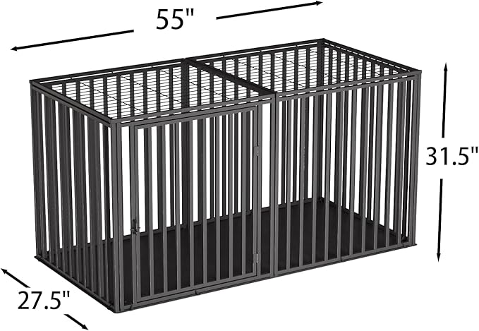 LURIVA 55" L Steel Tube Large Dog Crate with Oxford Cloth Base, Heavy Dog Crates for Medium Large Dogs, Big Dog Cage, Dog Kennel, Puppy Dog Playpen with Top, Pet Cage, Indoor, Black3