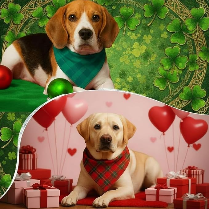 Abbylike 200 Pcs St. Patrick's Day Dog Bandanas Bulk Green Plaid Bandanas for Dogs Triangle Kerchief Bib Scarf for Pet Irish Holiday Costume Photo Props Accessories Pet Shops, 25 Styles