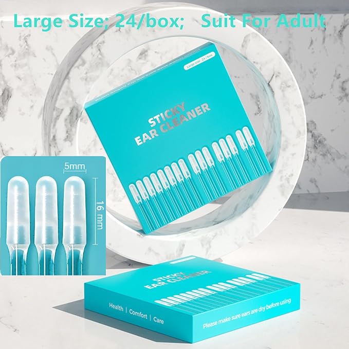 48 Pack Enhanced Adhesive Ear Digging Stick for Children's Safety Ear Cleaner for Adult Spiral Ear Wax Removal Ear Scoop Earwax Remover Tool with Dust Cover Packaging (L)